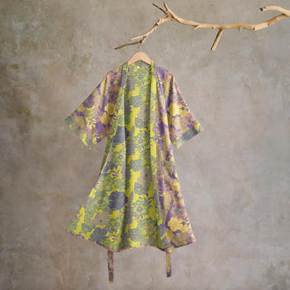 Kimono-Bademantel aus Baumwolle mit lila Blumenmuster - Lila - XL - image 0