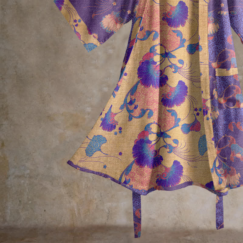 Kimono-Bademantel aus Baumwollgaze mit Blumenmuster - image 4