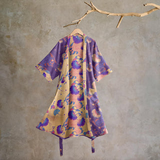 Kimono-Bademantel aus Baumwollgaze mit Blumenmuster - Lila - XL - image 0