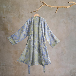 Retro-Kimono aus Baumwolle mit Blumenmuster - Blau - L - image 0