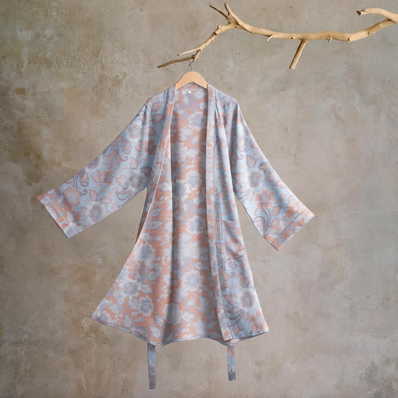 Retro-Kimono aus Baumwolle mit Blumenmuster - Lila - L - image 6
