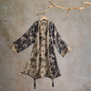 Kimono-Bademantel aus Baumwolle mit Mokka-Blumenmuster - Braun - L - image 0