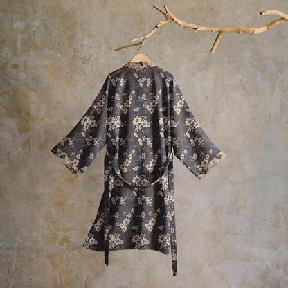 Kimono-Bademantel aus Baumwolle mit Mokka-Blumenmuster - image 1
