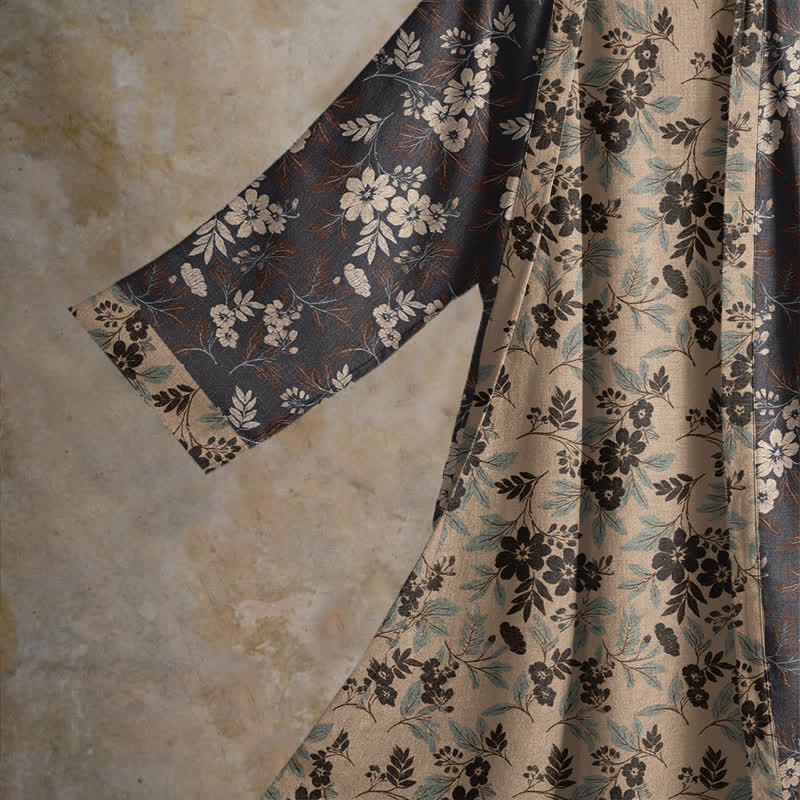 Kimono-Bademantel aus Baumwolle mit Mokka-Blumenmuster - image 3