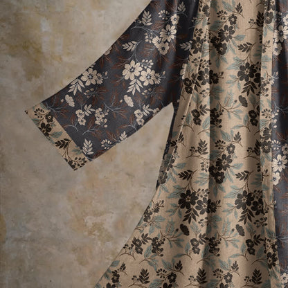 Kimono-Bademantel aus Baumwolle mit Mokka-Blumenmuster - image 3