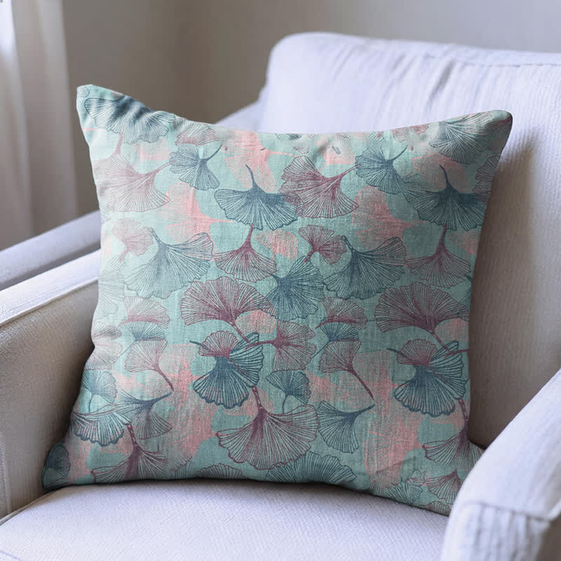 Vintage Ginkgoblatt-Kissenbezug - Blau - 18" × 18" - Mit Einlage - image 0