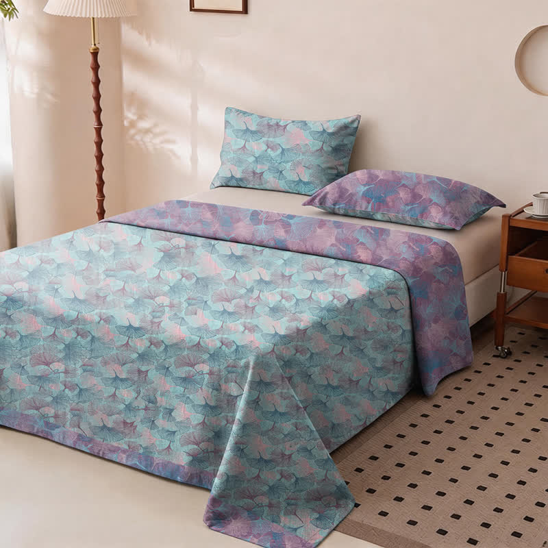 Bettwäsche-Set aus Baumwolle mit dezentem Vintage-Ginkgoblatt-Muster - Blau - 2 Kissenbezüge - 40" x 50cm x 50cm - image 0