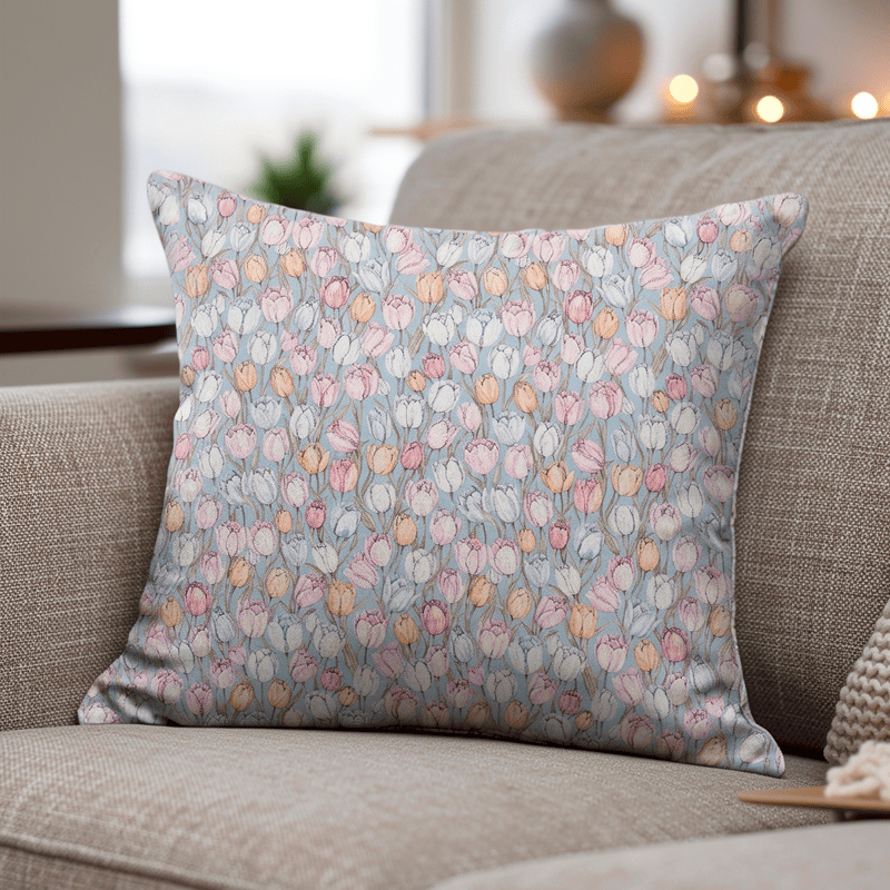Vintage Tulpen-Blumen-Zierkissenbezug - Blau - 45cm x 45cm - Mit Einlage - image 0