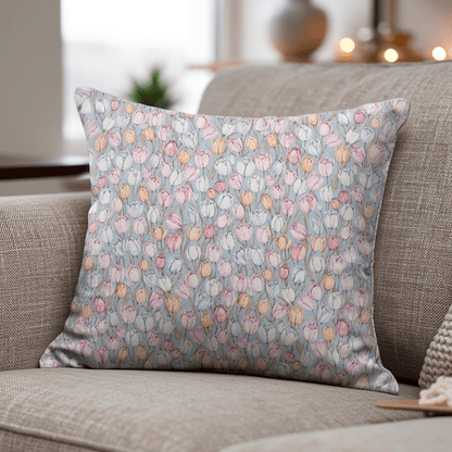 Vintage Tulpen-Blumen-Zierkissenbezug - Blau - 45cm x 45cm - Mit Einlage - image 0