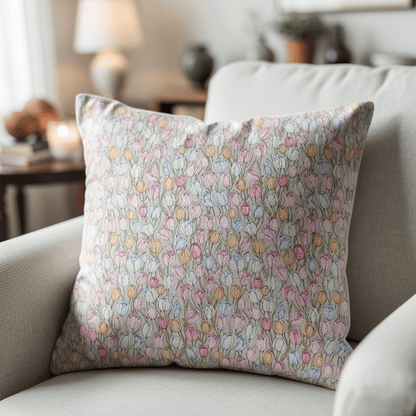 Vintage Tulpen-Blumen-Zierkissenbezug - Grün - 45cm x 45cm - Mit Einlage - image 5