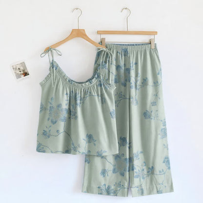 Vintage-Loungewear-Set aus Baumwoll-Cami mit Blumenmuster - Grün - XL - image 4