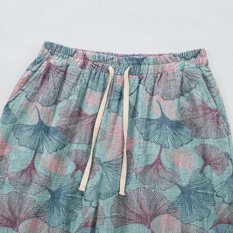 Vintage-Loungewear-Hose aus Baumwolle mit Ginkgoblatt-Motiv - image 2
