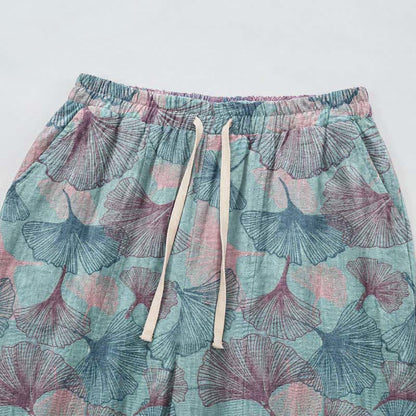 Vintage-Loungewear-Hose aus Baumwolle mit Ginkgoblatt-Motiv - image 2