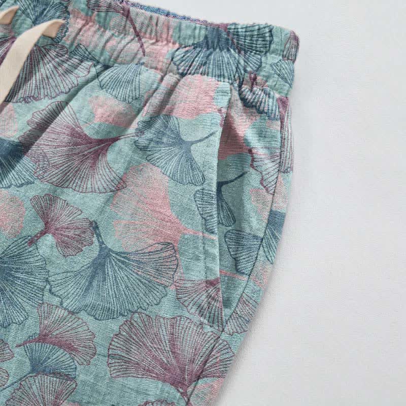 Vintage-Loungewear-Hose aus Baumwolle mit Ginkgoblatt-Motiv - image 4