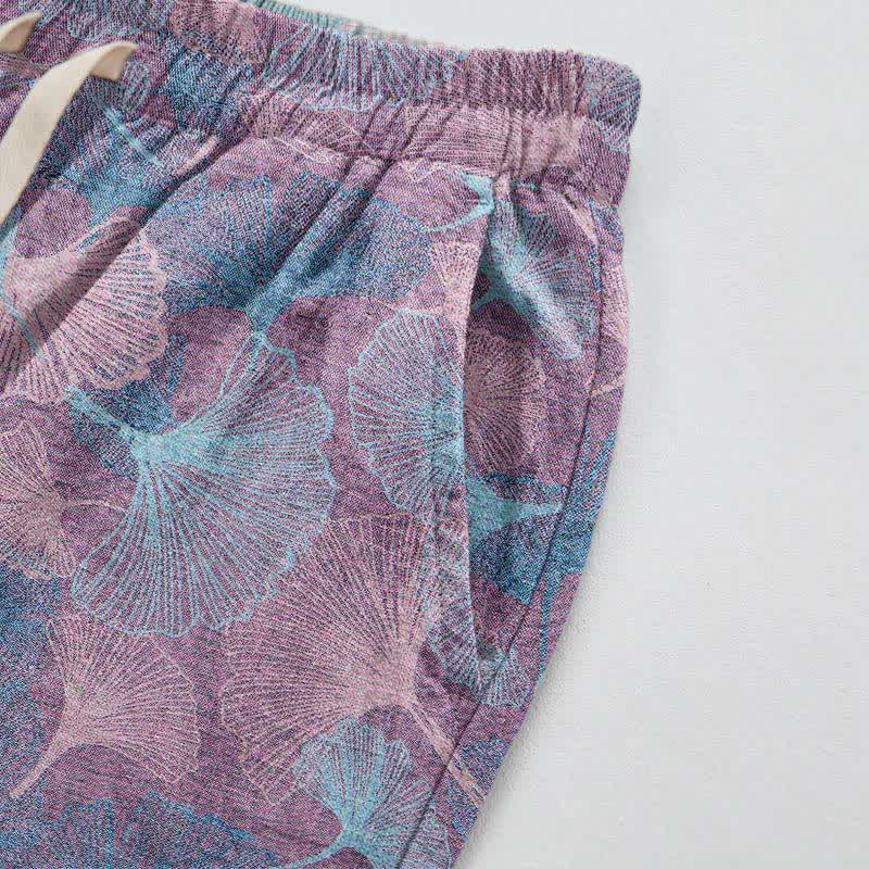 Vintage-Loungewear-Hose aus Baumwolle mit Ginkgoblatt-Motiv - image 9