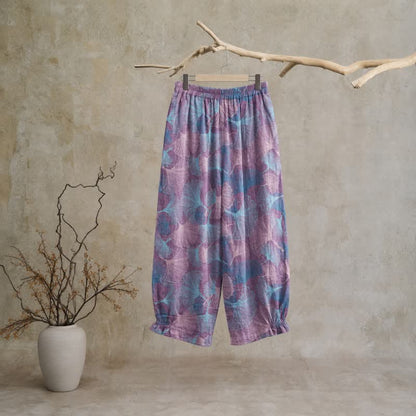 Vintage-Loungewear-Hose aus Baumwolle mit Ginkgoblatt-Motiv - image 6