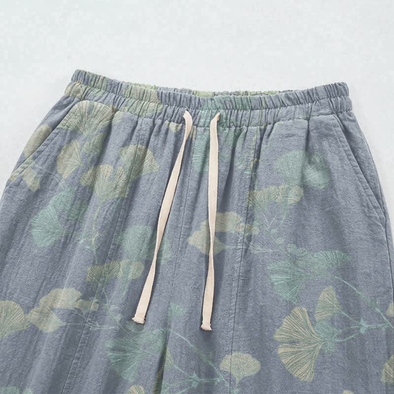 Retro-Loungewear-Hose aus Baumwolle mit botanischem Ginkgoblatt-Motiv - image 2