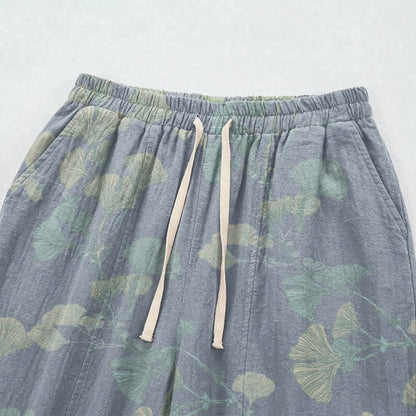 Retro-Loungewear-Hose aus Baumwolle mit botanischem Ginkgoblatt-Motiv - image 2