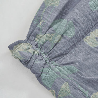 Retro-Loungewear-Hose aus Baumwolle mit botanischem Ginkgoblatt-Motiv - image 3