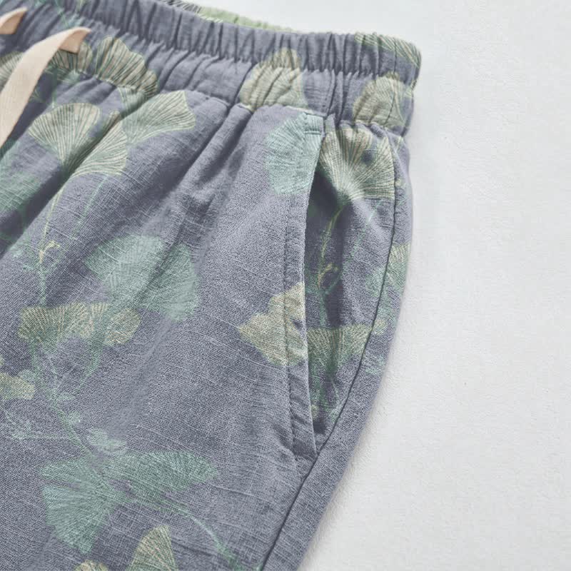 Retro-Loungewear-Hose aus Baumwolle mit botanischem Ginkgoblatt-Motiv - image 4