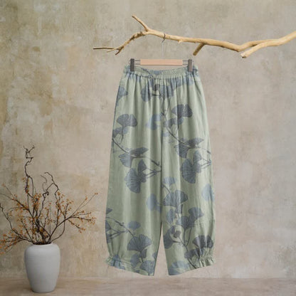 Retro-Loungewear-Hose aus Baumwolle mit botanischem Ginkgoblatt-Motiv - image 6