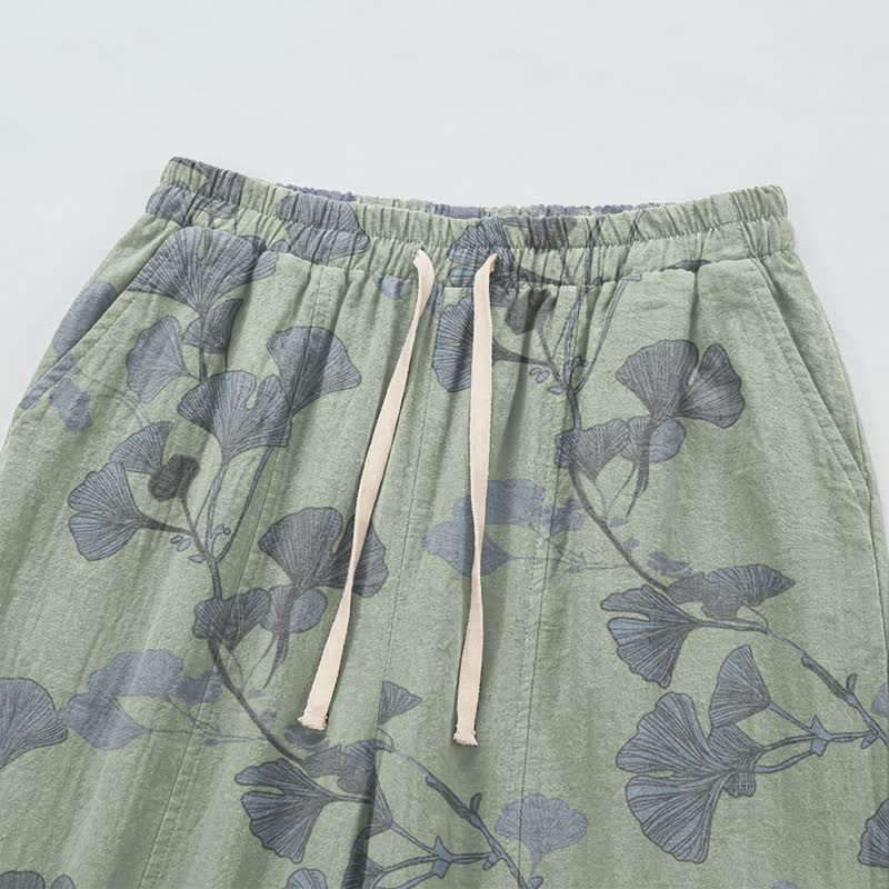 Retro-Loungewear-Hose aus Baumwolle mit botanischem Ginkgoblatt-Motiv - image 7