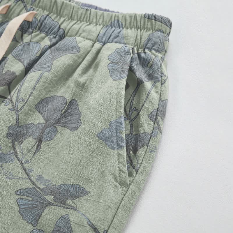 Retro-Loungewear-Hose aus Baumwolle mit botanischem Ginkgoblatt-Motiv - image 9