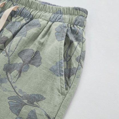 Retro-Loungewear-Hose aus Baumwolle mit botanischem Ginkgoblatt-Motiv - image 9