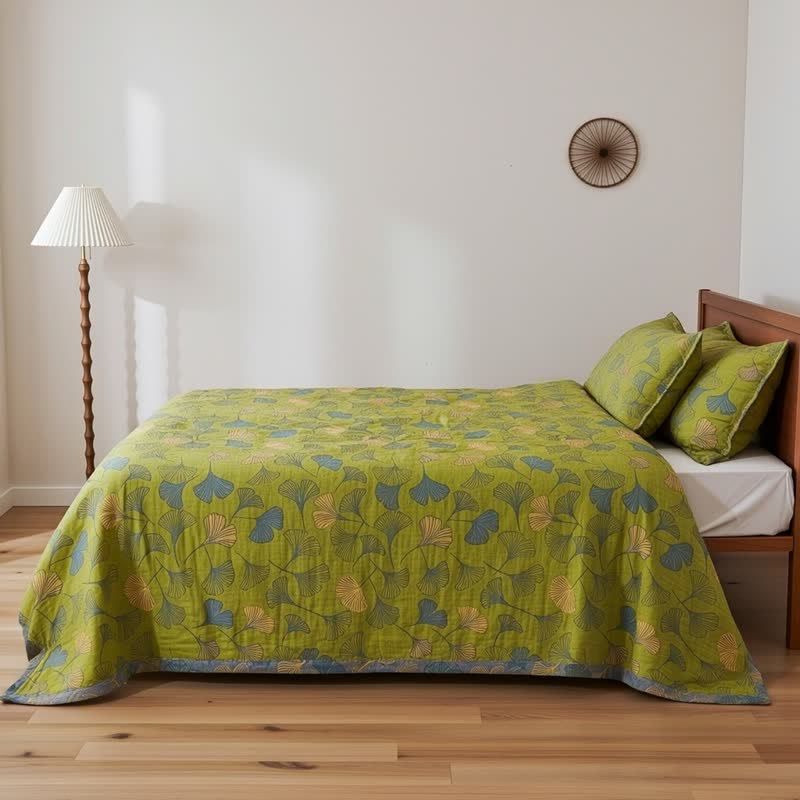 Vintage Bettwäsche-Set aus Baumwolle mit grünem Ginkgoblatt - image 5