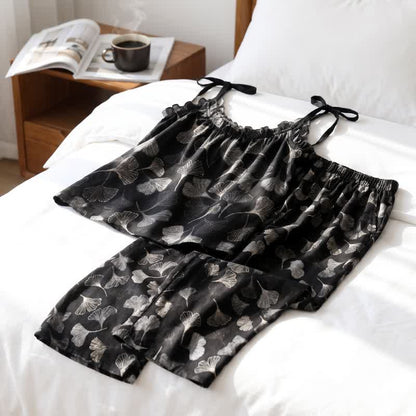 Vintage Ginkgo Leaf Baumwoll-Cami Loungewear-Set - image 2