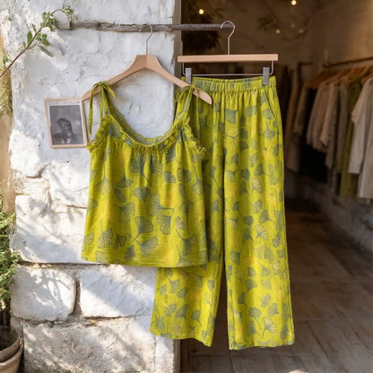 Retro-Loungewear-Set aus Baumwolle mit botanischem Ginkgoblatt-Tami-Top - image 2