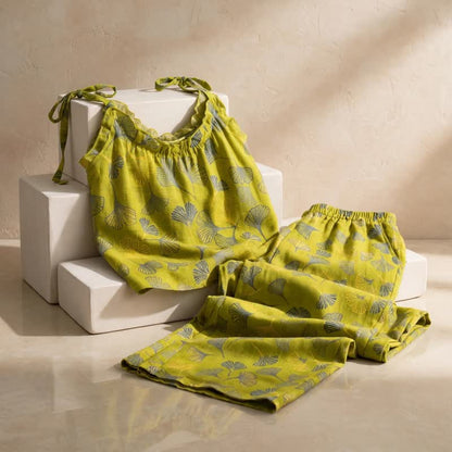 Retro-Loungewear-Set aus Baumwolle mit botanischem Ginkgoblatt-Tami-Top - image 3