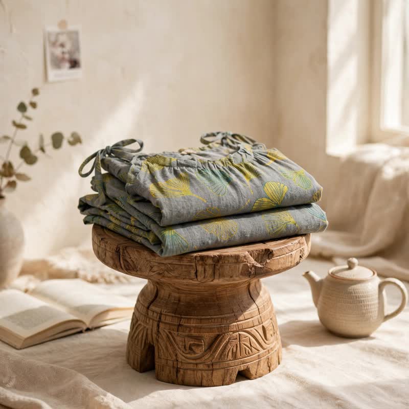 Retro-Loungewear-Set aus Baumwolle mit botanischem Ginkgoblatt-Tami-Top - image 10