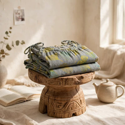 Retro-Loungewear-Set aus Baumwolle mit botanischem Ginkgoblatt-Tami-Top - image 10