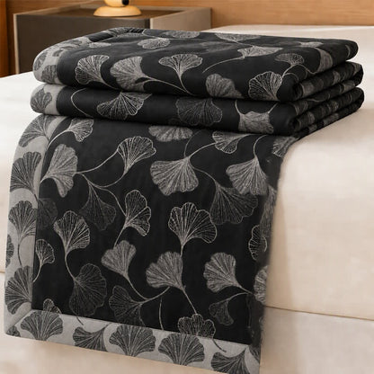 Vintage Wendebettwäsche-Set aus Baumwolle mit schwarzem Ginkgoblatt - image 6