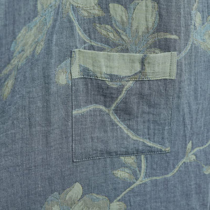 Kimono-Bademantel aus Baumwolle, salbeiblau mit Blumenmuster - image 2