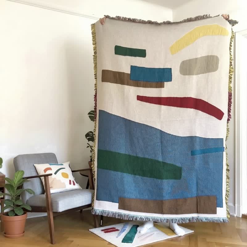 Künstlerisch gestaltete, geometrische, mit Fransen und Quasten verzierte Tagesdecke - image 2