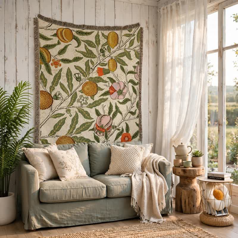 Vintage-Überwurfdecke mit Granatapfelmuster und botanischen Motiven - image 2