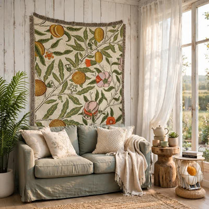 Vintage-Überwurfdecke mit Granatapfelmuster und botanischen Motiven - image 2