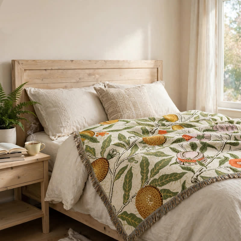 Vintage-Überwurfdecke mit Granatapfelmuster und botanischen Motiven - image 4