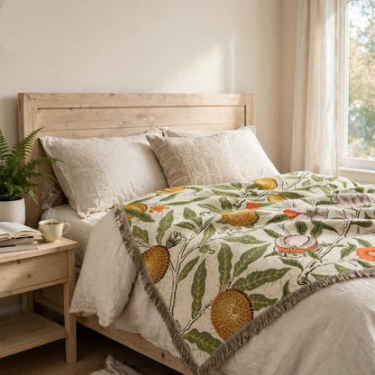 Vintage-Überwurfdecke mit Granatapfelmuster und botanischen Motiven - image 4