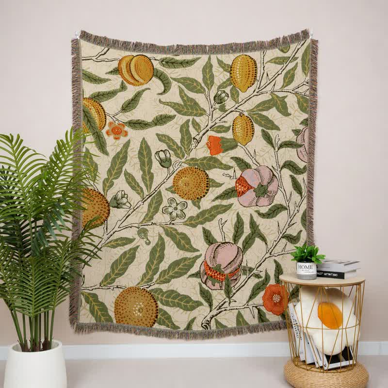 Vintage-Überwurfdecke mit Granatapfelmuster und botanischen Motiven - image 1