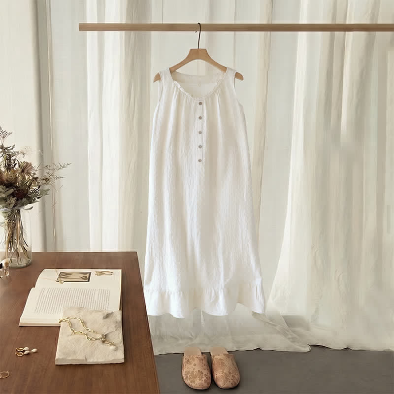 Beigefarbenes, strukturiertes, ärmelloses Loungekleid aus Baumwolle - image 2
