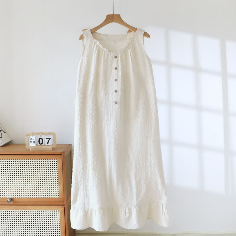 Beigefarbenes, strukturiertes, ärmelloses Loungekleid aus Baumwolle - Beige - XL - image 0