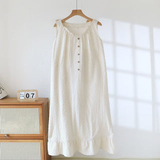 Beigefarbenes, strukturiertes, ärmelloses Loungekleid aus Baumwolle - Beige - XL - image 0