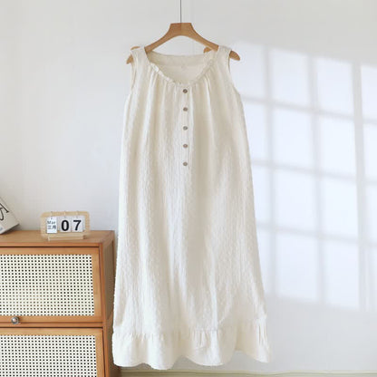 Beigefarbenes, strukturiertes, ärmelloses Loungekleid aus Baumwolle - Beige - XL - image 0