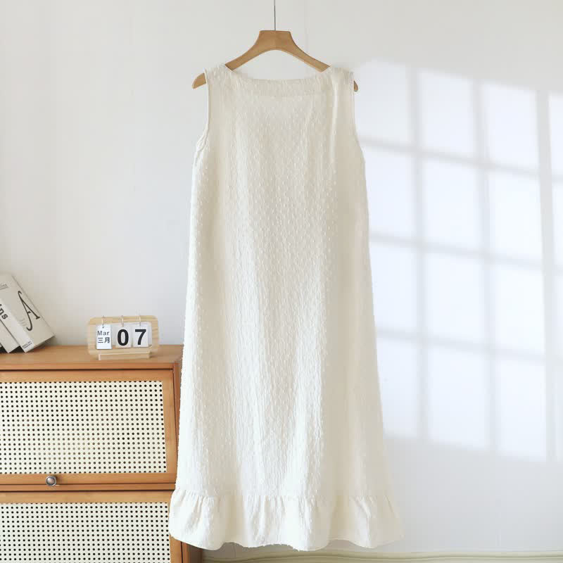 Beigefarbenes, strukturiertes, ärmelloses Loungekleid aus Baumwolle - image 1