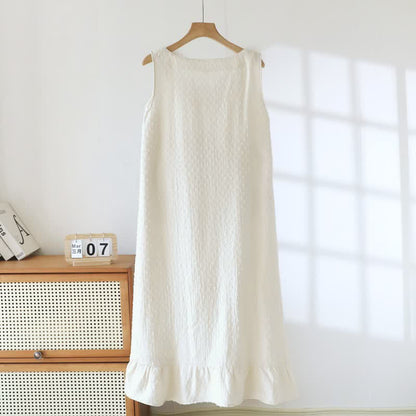 Beigefarbenes, strukturiertes, ärmelloses Loungekleid aus Baumwolle - image 1