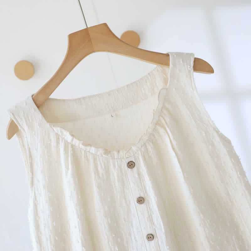 Beigefarbenes, strukturiertes, ärmelloses Loungekleid aus Baumwolle - image 5