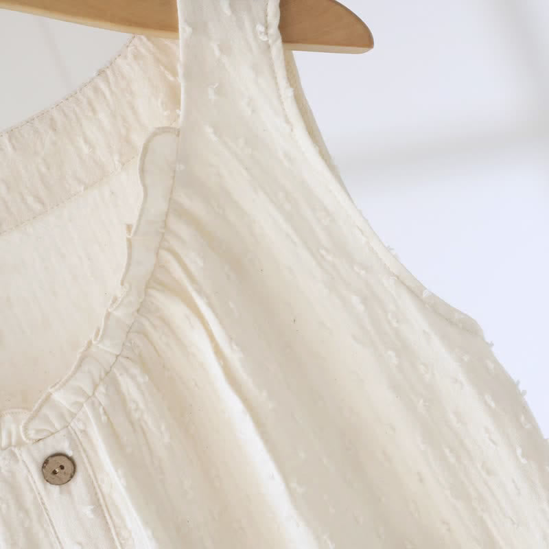 Beigefarbenes, strukturiertes, ärmelloses Loungekleid aus Baumwolle - image 7